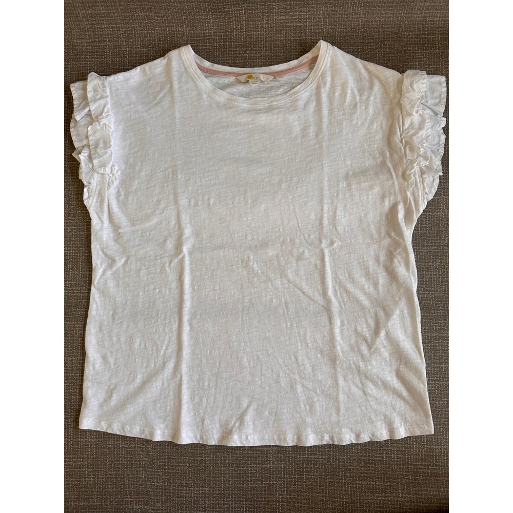 Boden White Slub Cotton Ruffle Cap Sleeve Tee Top T0982 Size M